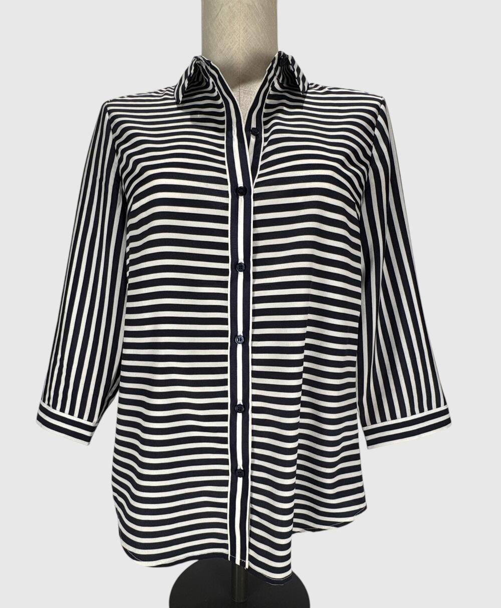 The Limited Women’s S Blue White Striped Button Front Blouse 3/4 Sleeve Career